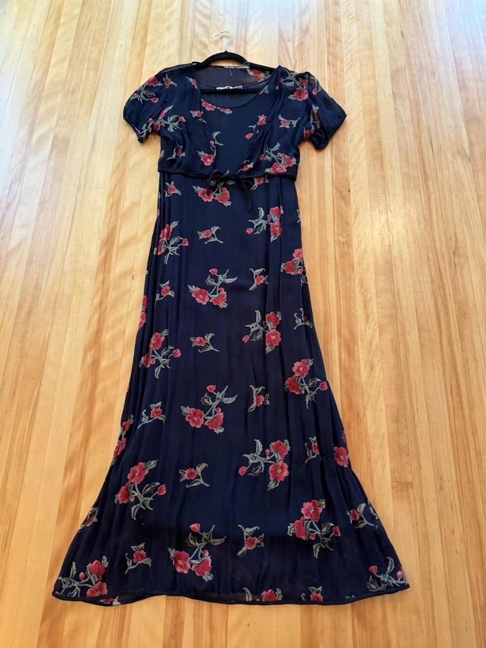 Vintage 90s Nector black floral maxi dress with coverup cardigan size small